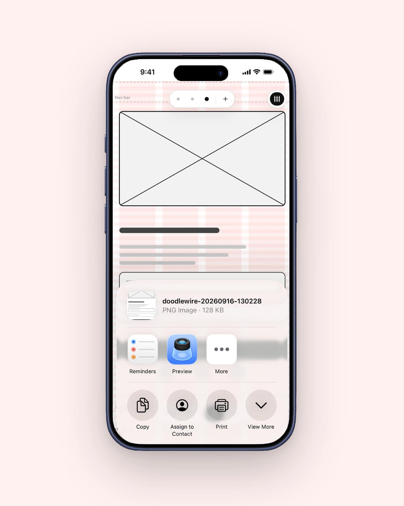 DoodleWire: The share sheet with the exported PNG