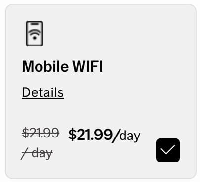 The Mobile WiFi add-on card with its checkbox ticked
