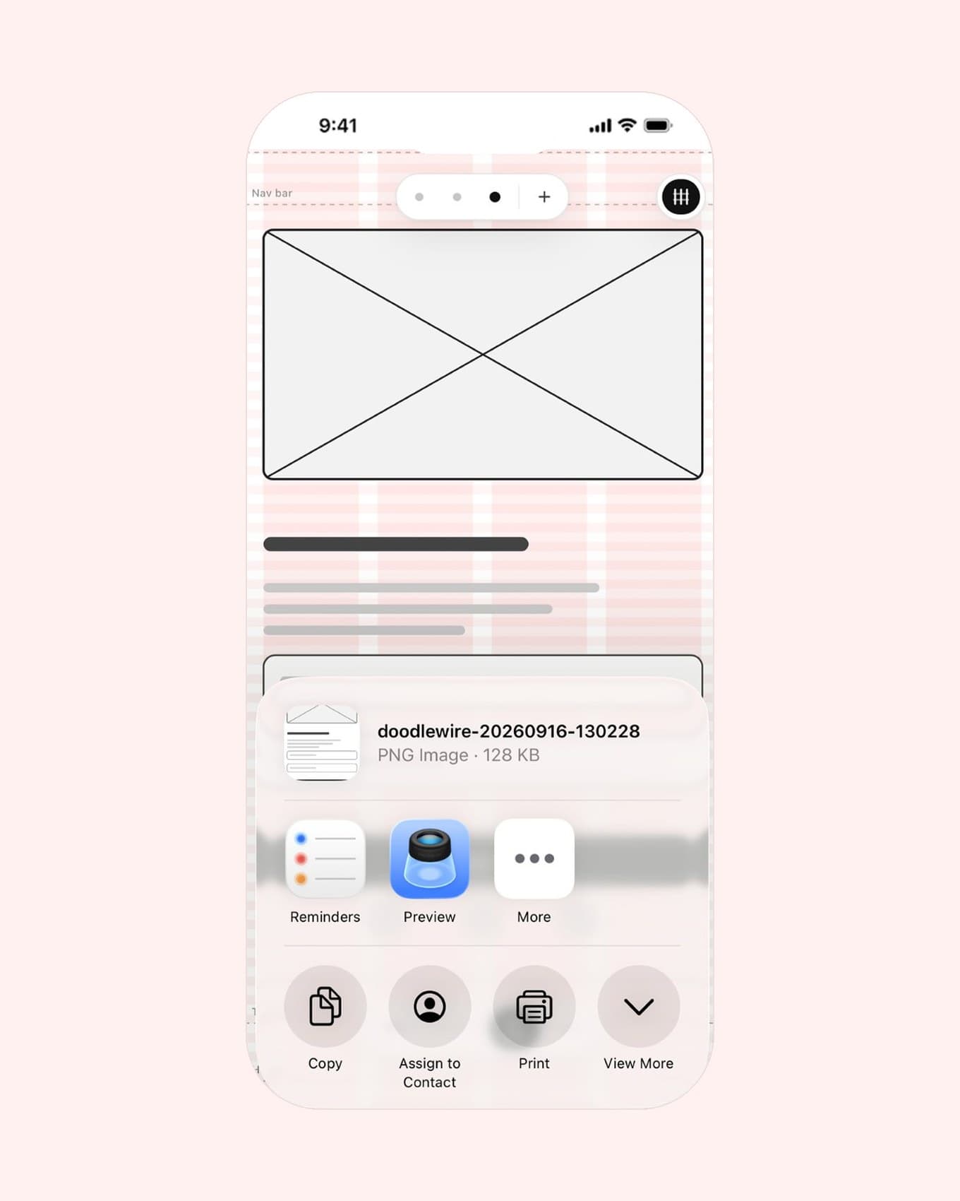 DoodleWire: The share sheet with the exported PNG